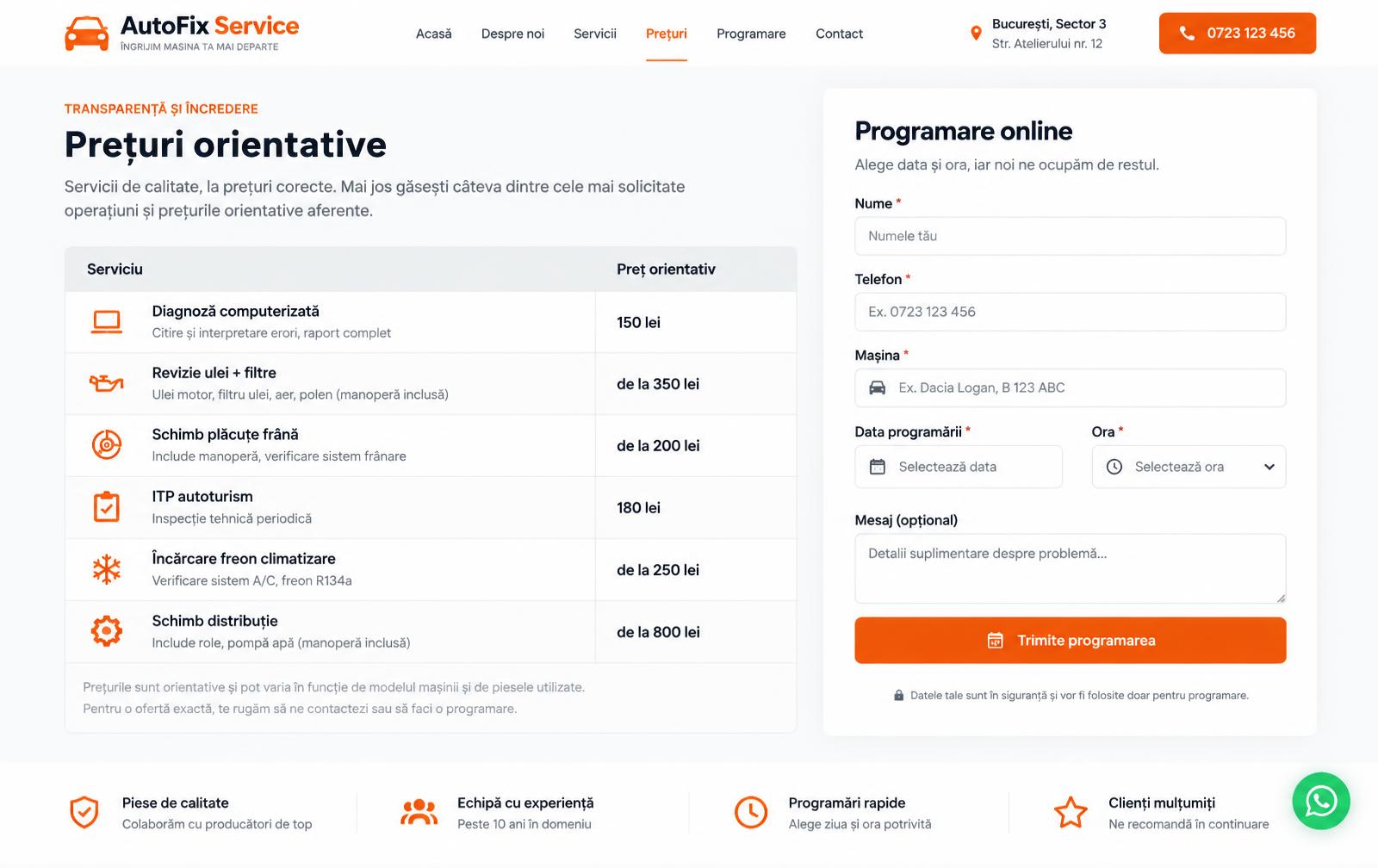 Concept service auto – prețuri orientative și formular de programare online