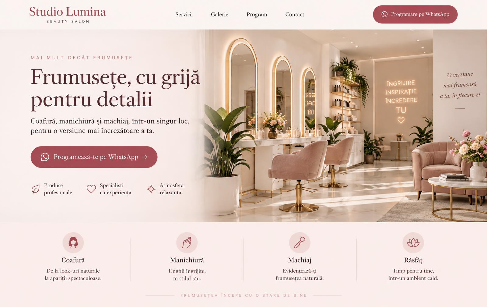 Concept de landing page pentru salon – Studio Lumina