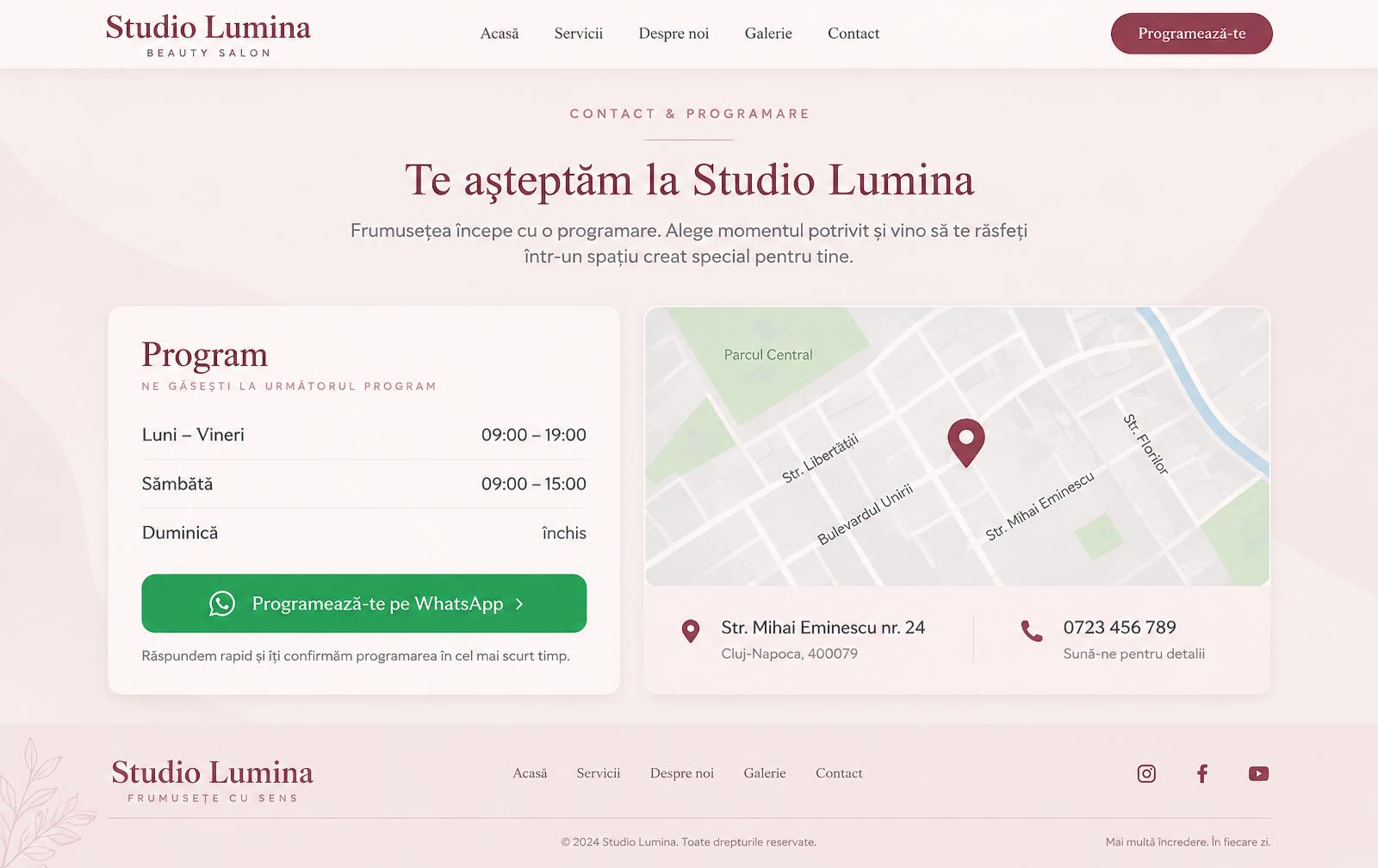 Concept salon – program, programare pe WhatsApp și hartă